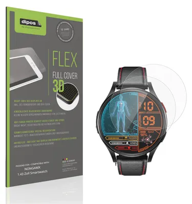 Produktbild von 2x Full Cover Schutzfolie matt für NONGAMX 1.43 Zoll Smartwatch Panzerfolie Anti-Shock