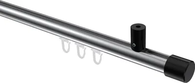 Produktbild von Interdeco Innenlaufstange / Gardinenstange mit Innenlauf Chrom / Schwarz, Typ Sonius Santo (Kappe) Deckenmontage, 20 mm Ø 1-läufig, 140 cm