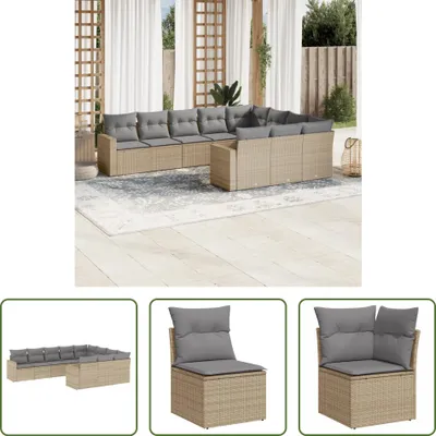 Produktbild von The Living Store 10-tlg. Garten-Sofagarnitur mit Kissen Beige Poly Rattan