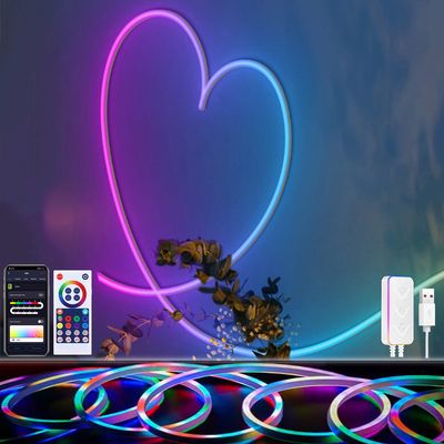 Neon LED Strip RGBIC Dimmbar Silikon 3M, Led Streifen IP65 Wasserdicht Timer, Led Lichtband Fernbedienung APP-Steuerung  Musik Sync. Deko Innen Außen