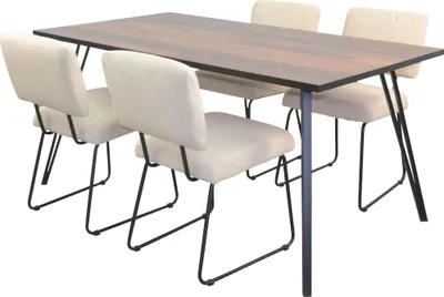 Produktbild von 5-teilige Tischgruppe Essgruppe Holzdekor/Beige