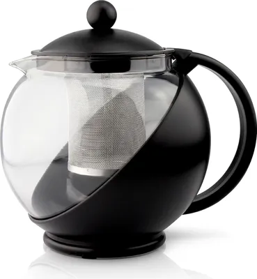 Produktbild von Glas Teekanne mit Infuser - 1,2 Liter - Schwarz - Design für losen Tee