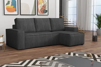 Produktbild von MR GROUP Ecksofa L Form Bergamo 240 x 142 cm mit Schlaffunktion und Bettkasten Couch Cord Schlafsofa Schlafcouch Sofa universale Seite, grau