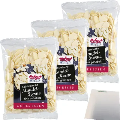 Produktbild von Hofgut Kalifornische Mandeln gehobelt blanchiert 3er Pack (3x100g Beutel) + usy Block