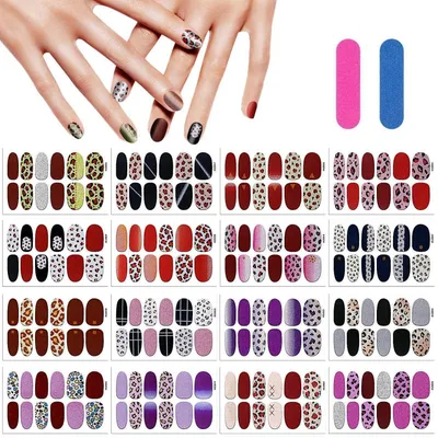 Image de Autocollants pour ongles avec lime à ongles, motif léopard, 16 feuilles