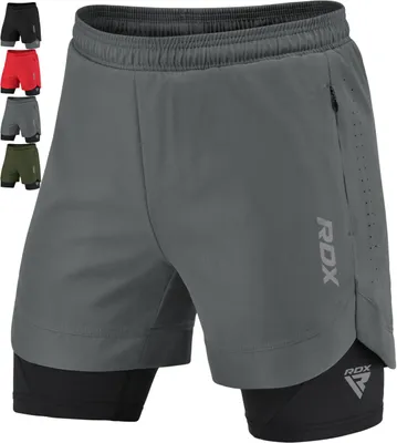 Productafbeelding van RDX hardloopbroek voor heren, korte model, 2-in-1 hardloopshorts met compressiefunctie, trainingsshorts
