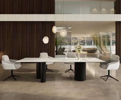 Produktbild von DELIFE Esstisch Edge 300x100 Keramik Calacatta Luxe Weiß-Gold-Grau Troa Metall Schwarz