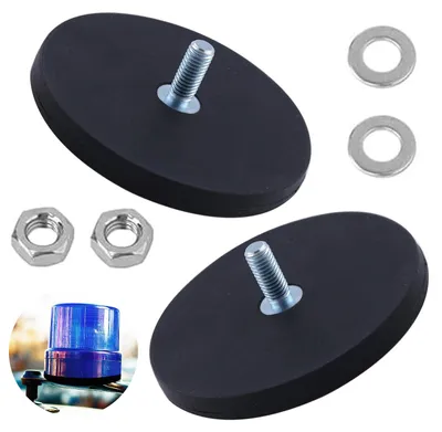 Productafbeelding van Neodymium-magneten, met rubbercoating, 2 stuks, Ø 66 mm, met M6-schroefdraad, neodymium-magneten met gat, zwart, krachtige magneten met rubbercoating, ronde rubbermagneten, sterke neodymium-magneet voor muren, kantoren en scholen.