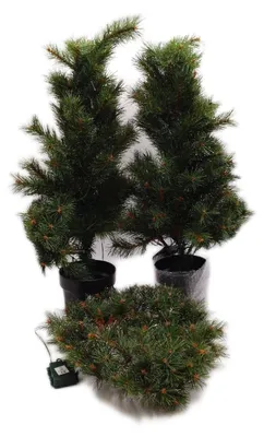 Obrázok produktu pre Sada Black Box Trees Glendon s 2 vianočnými stromčekmi a 1 vencom s LED osvetlením - zelená
