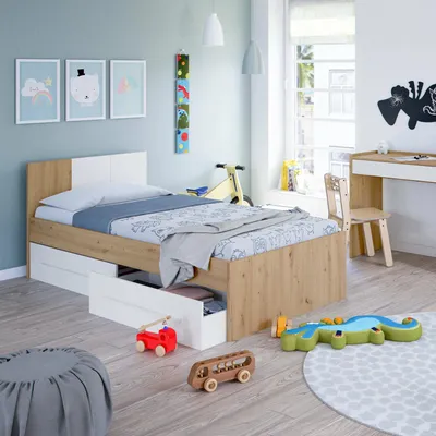 Productafbeelding van Azalia - Kinderbed, Eikenhout Bruin, Met Opbergruimte