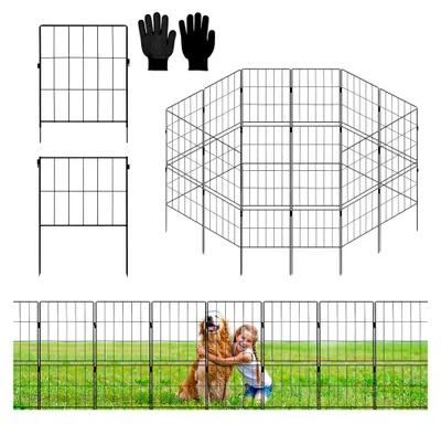 Produktbild von 10 Stück Gartenzaun, 81cm(H) x 32cm(B) Dekorativer Metallsteckzaun, Rostfreier Gartenzaun für den Außenbereich, Tierzaun für Hunde, Gartenbegrenzung für Hof, Terrasse und Rasen