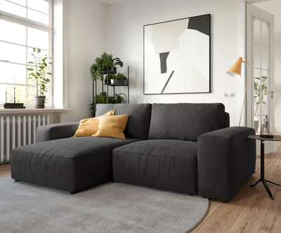Produktbild von DELIFE Ecksofa Lanzo 230x155 cm Mikrofaser Schwarz Recamiere variabel