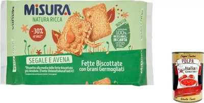 Produktbild von 12x Misura Natura Ricca Segale e Avena Zwieback mit gekeimten Körnern 320g + Italian Gourmet polpa 400g