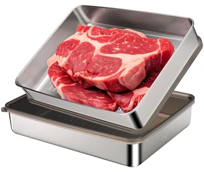 Image de Deux boîtes de rangement en acier inoxydable pour la viande et le fromage