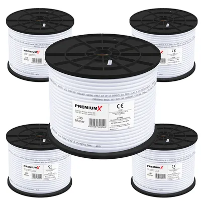 Produktbild von PremiumX 5x 100m BASIC Koaxialkabel 135dB 4-fach SAT Koax Kabel Antennenkabel