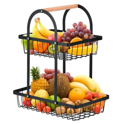 Immagine prodotto di Elzusha - Cesto portafrutta in metallo a 2 piani - Scaffale portaoggetti rimovibile per la cucina