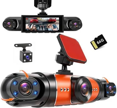 Obrázek produktu pro 4-kanálová palubní kamera s 3palcovým IPS displejem, automobilová kamera s rozlišením 1080P pro záznam z předu,  64GB paměťová karta, palubní kamera s