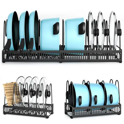 Produktbild von Topfdeckelregal, erweiterbar, Topfdeckelregal mit 10 verstellbaren Fächern, Schneidebrett-Pfannen-Aufbewahrungsregal, Topfdeckel-Aufbewahrungsregal