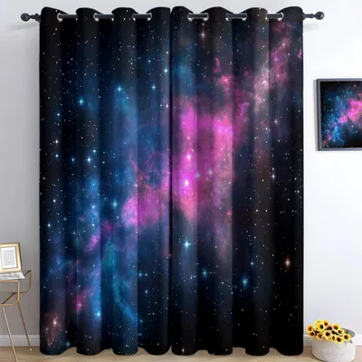 Obrázok produktu pre Záclony do spálne s motívom vesmíru, 2 kusy, 100 x 160 cm, ružové/modré