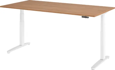 Produktbild von bümö Schreibtisch elektrisch XBHM - Nachbildung: Nussbaum, Größe:  200 x 100 cm, Gestell: Weiß/Alu poliert