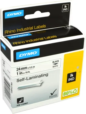 Produktbild von DYMO Rhino Industrie selbstlaminierende etiketten | 24 mm x 5,5 m | Schwarz auf Weiß | für Rhino Beschriftungsgerät, Weiß, 57 g