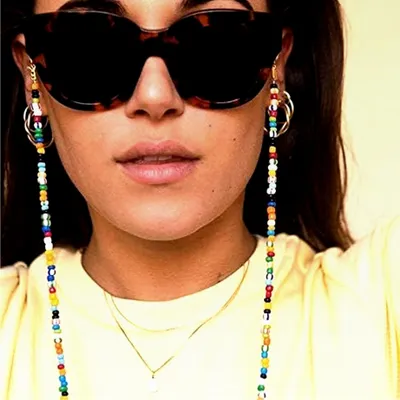 Produktbild von Boho-Klassische Brillenkette mit bunten Perlen, rutschfest, Zubehör für Brillen und Sonnenbrillen (transparent)