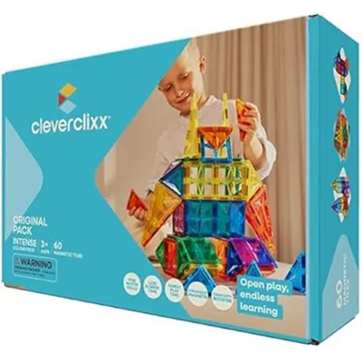 Produktbild von Cleverclixx Original-Bausatz in Knallfarben 60 Teile, langlebiges Magnetspielzeug, robustes Lernspielzeug, erweiterbare Sets,  ab +3 Jahren
