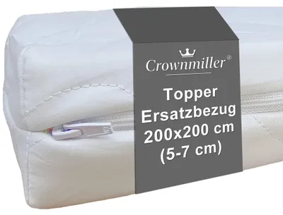 Produktbild von Crownmiller Topperbezug 200x200 cm für Topper Von 5-7cm, Microfaser, 60°C waschbar, 3-seitiger Reißverschluss, Topperersatzbezug