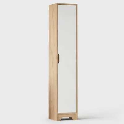 Produktbild von Platzsparender Mehrzweckschrank mit Tür und Regalböden Myaku - Weiß - Eiche