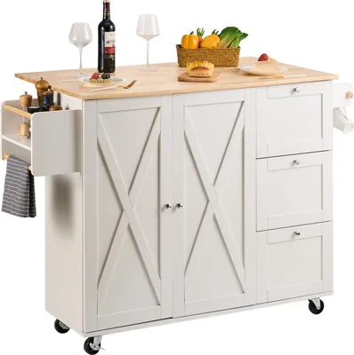 Produktbild von VEVOR Servierwagen Küchenwagen 1430 x 680 x 990 mm, 136 kg Belastbar Kücheninsel Küchenschrank, Rollwagen Küchentrolley mit Handtuchhalter & 2 Schubladen, Mikrowellenschrank Küchenrollwagen Massivholz