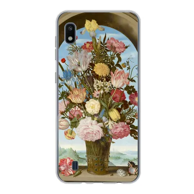 Produktbild von MuchoWow® Handyhülle Schutzhülle Hülle für Samsung Galaxy A10 Vase mit Blumen in einem Fenster - Gemälde von Ambrosius Bosschaert dem Älteren Silikon Softcase Handy Hülle - Schutzhülle