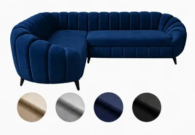 Zdjęcie produktu dla Sofa narożna Verno 210 x 270 cm, pianka HR45 i sprężyny Bonell, wolnostojąca, nowoczesne pikowanie, ciemnoniebieska