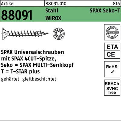 Produktbild von SPAX Senkkopfschraube WIROX 4 x 35/30 -T20 K R 88091 (200 Stück)