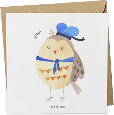 Produktbild von Mr. & Mrs. Panda Grußkarte Eule Matrose - Weiß - Geschenk, doppelkarte, Ehe, Heimathafen, Owl, Hochzeitstag, Freundin, anlasskarte, faltkarte, Klappkarte