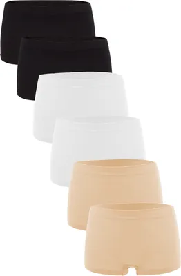 Produktbild von Fabio Farini - 6 Stück Damen Hipster Boxershorts - Frauen Unterhosen Slip Set Seamless angenehmes Tragegefühl ohne Seitliche Nähte