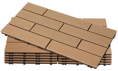 Produktbild von Eikuavons WPC Terrassenfliesen 30x60 cm Teakfarben 18 Stück 3 m² Klickfliesen Garten Balkon
