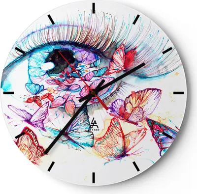 Produktbild von Wanduhr - Rund - Glasuhr - Auge Butterflys Fantasie Fantasie - 30x30cm - Schleichendes Uhrwerk - Lautlos - zum Aufhängen bereit - Dekoration Modern - Wanddekoration aus Glas - C3AR30x30-3096