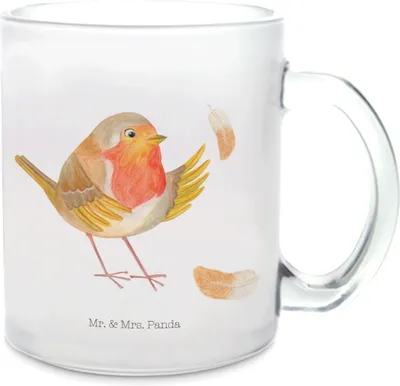 Produktbild von Mr. & Mrs. Panda Pott Rotkehlchen Federn - Transparent - Geschenk, Lustige Sprüche, Vogel, Teetasse, Motivationsbilder, Haferl, fliegen, Motivation, Spruch, Häferl