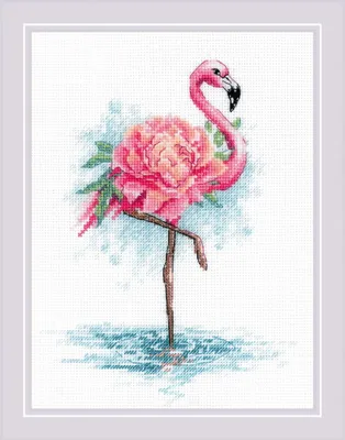 Produktbild von Riolis Kreuzstich Set "Blühender Flamingo", Zählmuster, 18x24cm