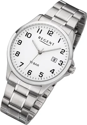 Produktbild von Regent Herren Uhr Metallarmband F-1190 Analog Metall Armbanduhr silber URF1190