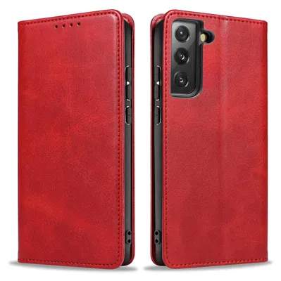 Produktbild von Handyhülle für Samsung Galaxy S21 5G Kunstleder Flip Cover Hülle Klapphülle Case Kartenfach Farbe: Rot