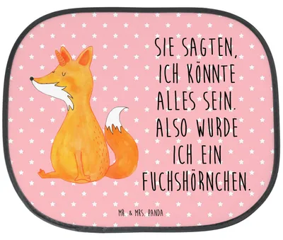 Produktbild von Mr. & Mrs. Panda Sonnenblende Auto Einhorn Fuchs - Rot Pastell - Geschenk, Sonnenschutz, Seitenscheibe, Füchse, Einhörner, Seitlicher, für Autoscheiben, Unicorn, Unicorns