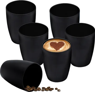 Image de 1.06 Tasses à café en porcelaine 340ml - set de 6 - couleur : noir / sans anse