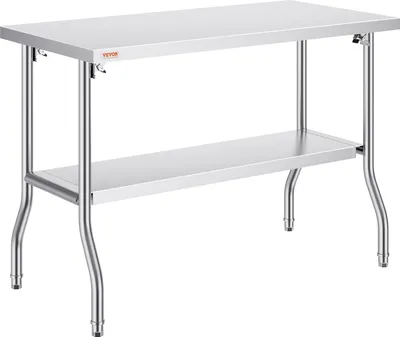Produktbild von Arbeitstisch Küche, 1220 x 610 x 850 mm Arbeitstisch Gastro 2-lagiger Zubereitungstisch Edelstahl Gastro Tisch, Essenszubereitung Gewerbe Küchentisch Lebensmittel Küchentisch Edelstahltisch