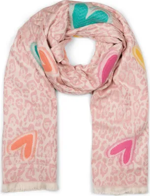 Produktbild von styleBREAKER Damen Schal mit Leopardenmuster und Herz-Stickerei – Weicher, warmer und r Schal mit Fransen 01017164
