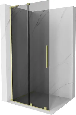 Produktbild von Mexen Velar L Duschwand Schiebetür Walk-in 110 x 200 cm, grafit 8 mm, gebürstetes Gold - 871-110-003-43-55
