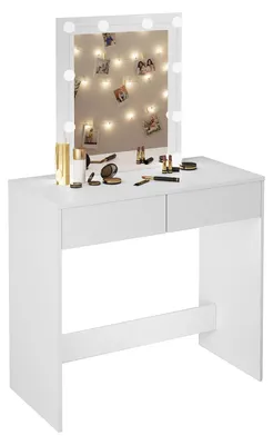 Zdjęcie produktu dla Toaletka z lustrem – kosmetyka – makijaż – wyposażona w 10 regulowanych diod LED – wymiary: 80 x 132,5 x 39,5 cm – z 2 szufladami