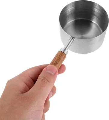 Produktbild von Präzise Küchenmesslöffel und Messbecher aus Edelstahl mit Holzgriff, 8-teilig, in Silber für Backen und Kochen