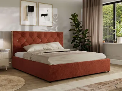 Produktbild von MKS MEBLE LARINO CLASSIC Polsterbett 140x200 mit Bettkasten & Stauraum, inkl. Lattenrost, Gasdruckfeder Metall-Lift, Doppelbett wahlweise mit Matratze - ELORI LUX - Orange Plüsch