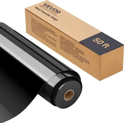 Produktbild von VEVOR Vinylfolie Wärmeübertragung Transferfolie (304,8 x 15240 mm), glänzend schwarze HTV-Bügelvinylrolle, kompatibel mit Schneidemaschinen, für verschiedene Materialien T-Shirts Kissen Hüte